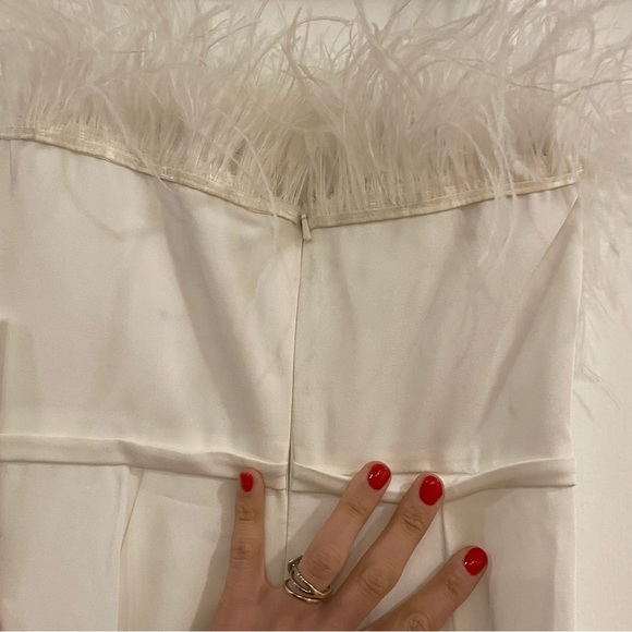 Mac Duggal | Feather Trim Strapless Jumpsuit White Size 0 NEW 68416 - Picture 6 of 10